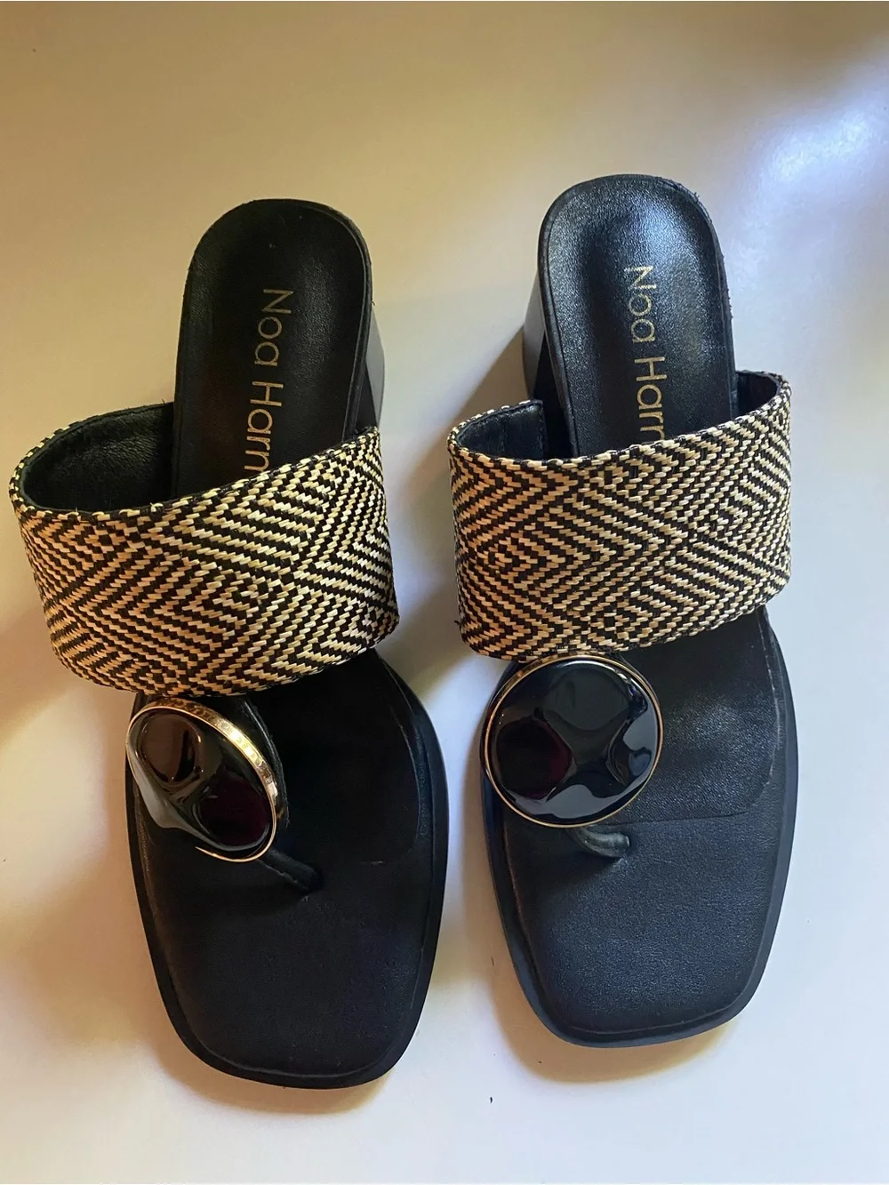Noa Harmon Black & Natural Woven Slide Sandals, Never Worn , Size 38